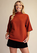 Rust Mock Turtleneck Short Sleeve Pullover Top