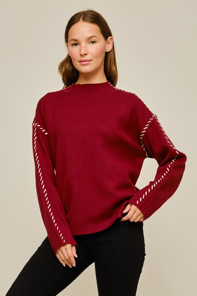 Burgundy Mock Neck Sweater