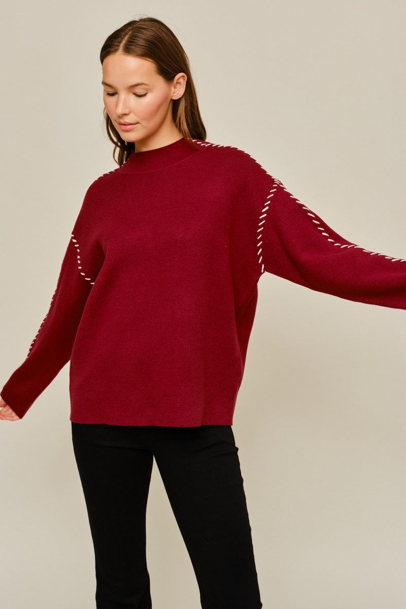 Burgundy Mock Neck Sweater