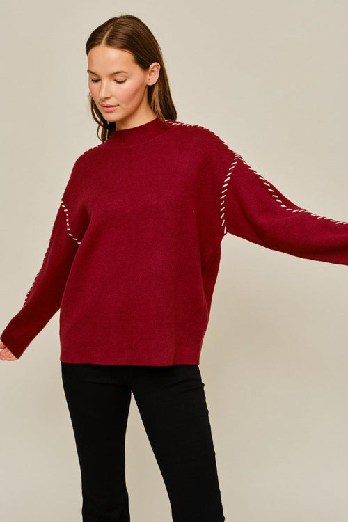 Burgundy Mock Neck Sweater