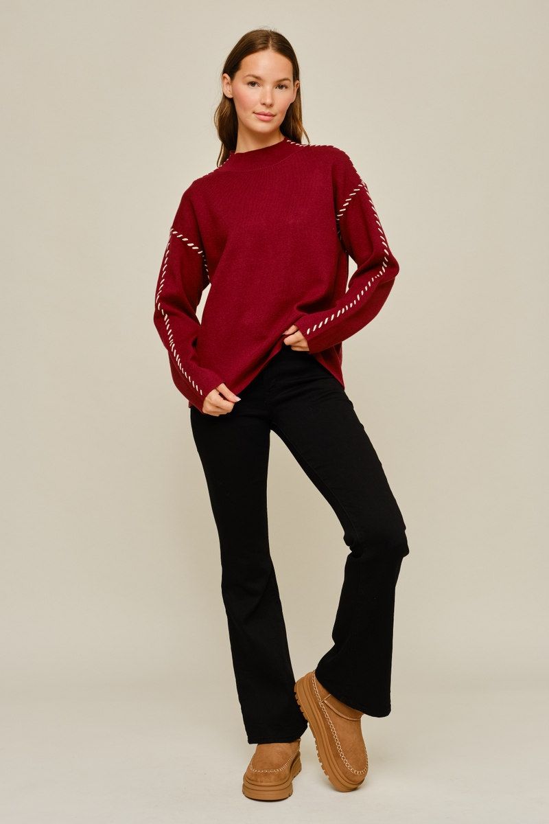 Burgundy Mock Neck Sweater